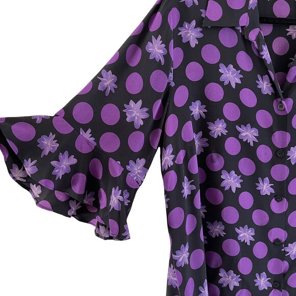 August Max Skirt Set Womans Plus Size 16 Top 100% Silk Ruffle Hem Purple Black - Picture 4 of 13